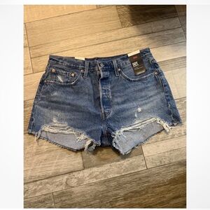 Levi's Distressed High-Rise Jean Shorts - Dark Blue